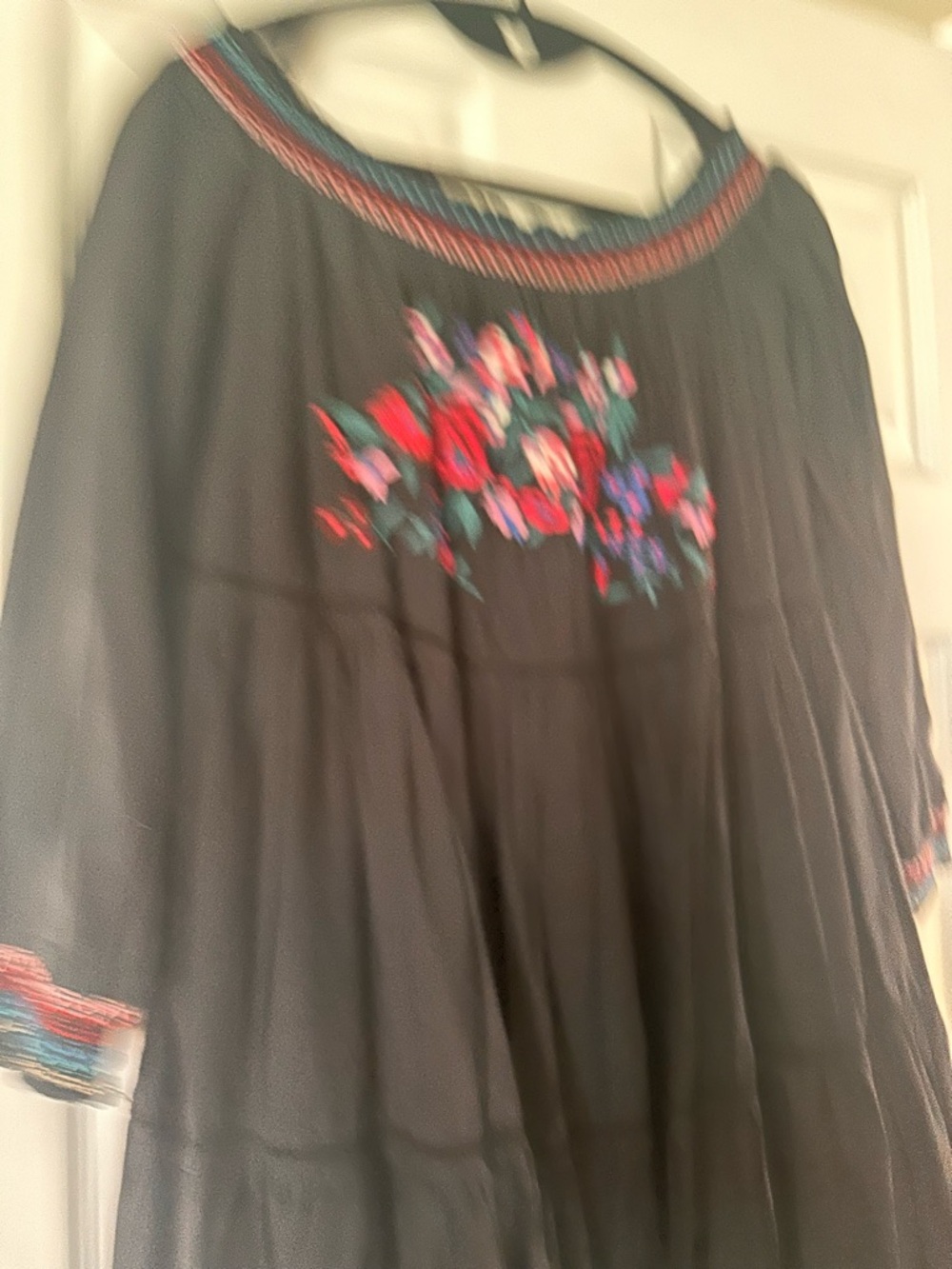 Free People Black Off-Shoulder Dress with Multicolor Floral Embroidery - Picture 5 of 8